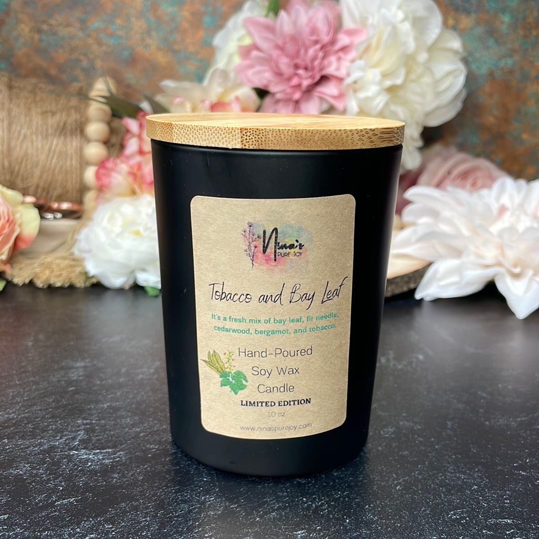 Tobacco & Bay Leaf, Soy Candle for Relaxing Meditation, Aromatherapy & Gift