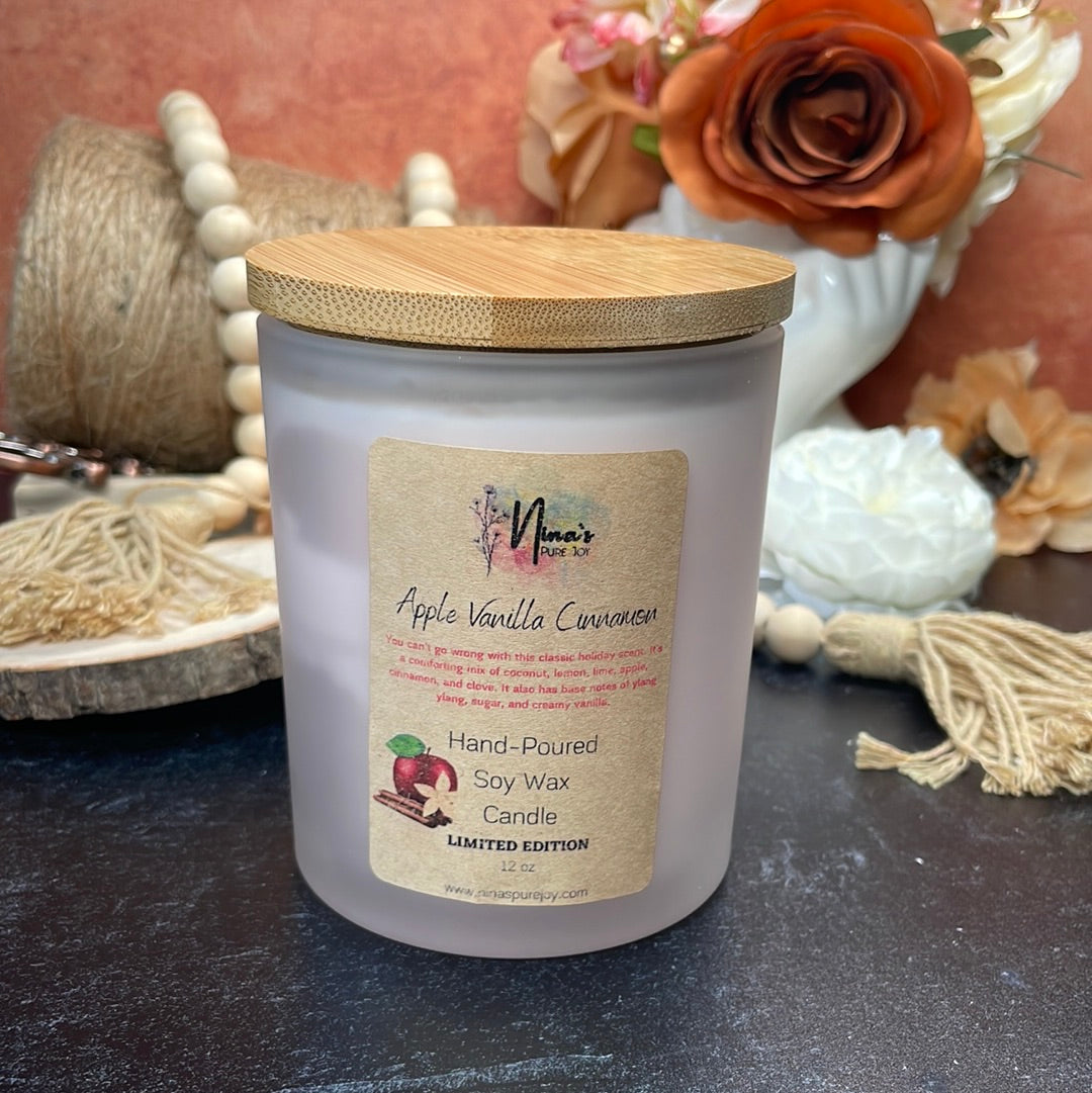 Apple Vanilla Cinnamon Soy Candle for Relaxing Meditation, Aromatherapy & Gift