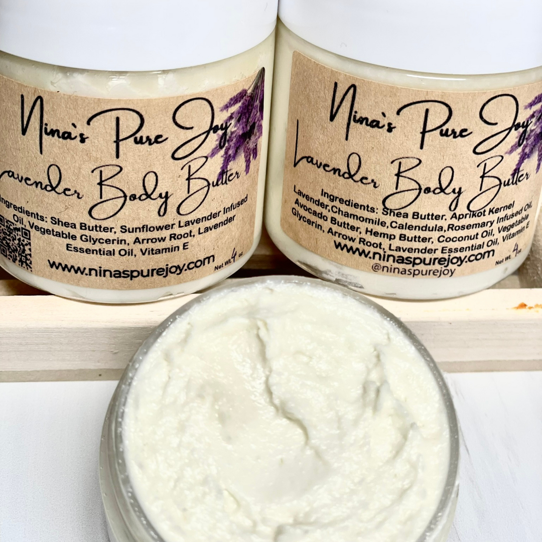 Lavender Shea Butter All-Natural Moisturizing Boby Butter for Eczema Dry Skin, Herbal Infused - Nina's Pure Joy